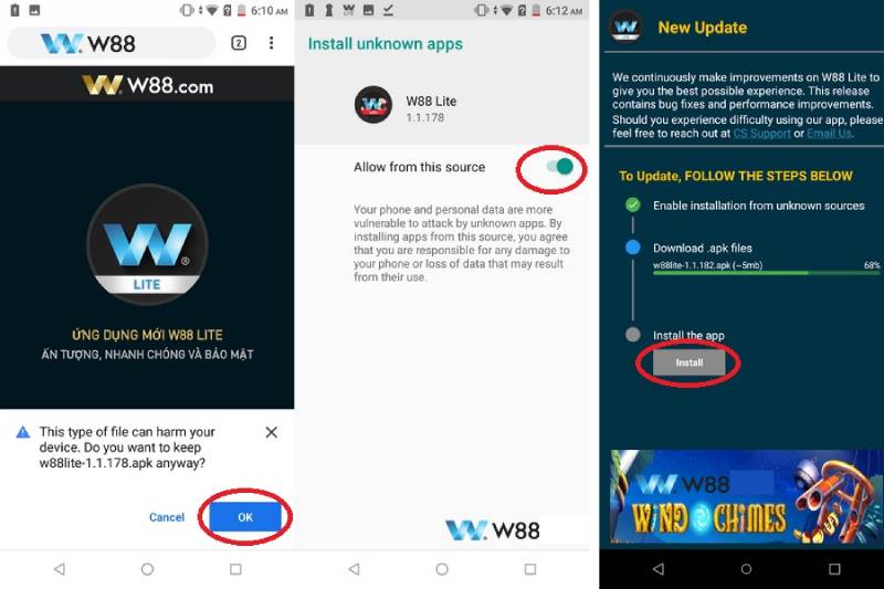 Bước 2: Cài Đặt Ứng Dụng W88 Cho Android