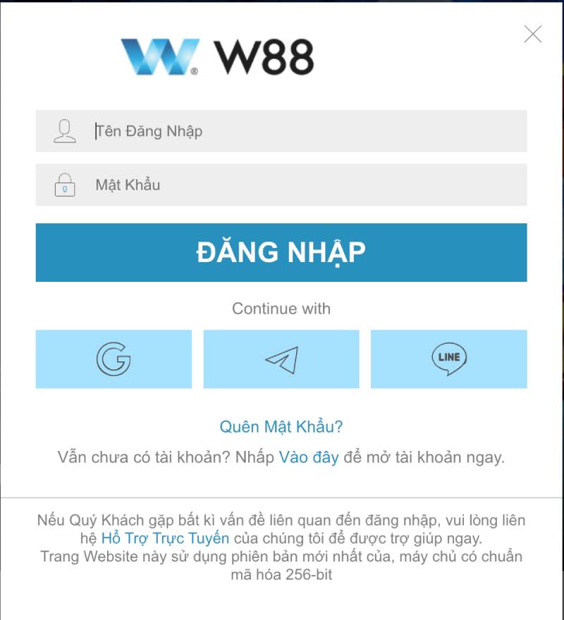 Đăng nhập qua tài khoản W88